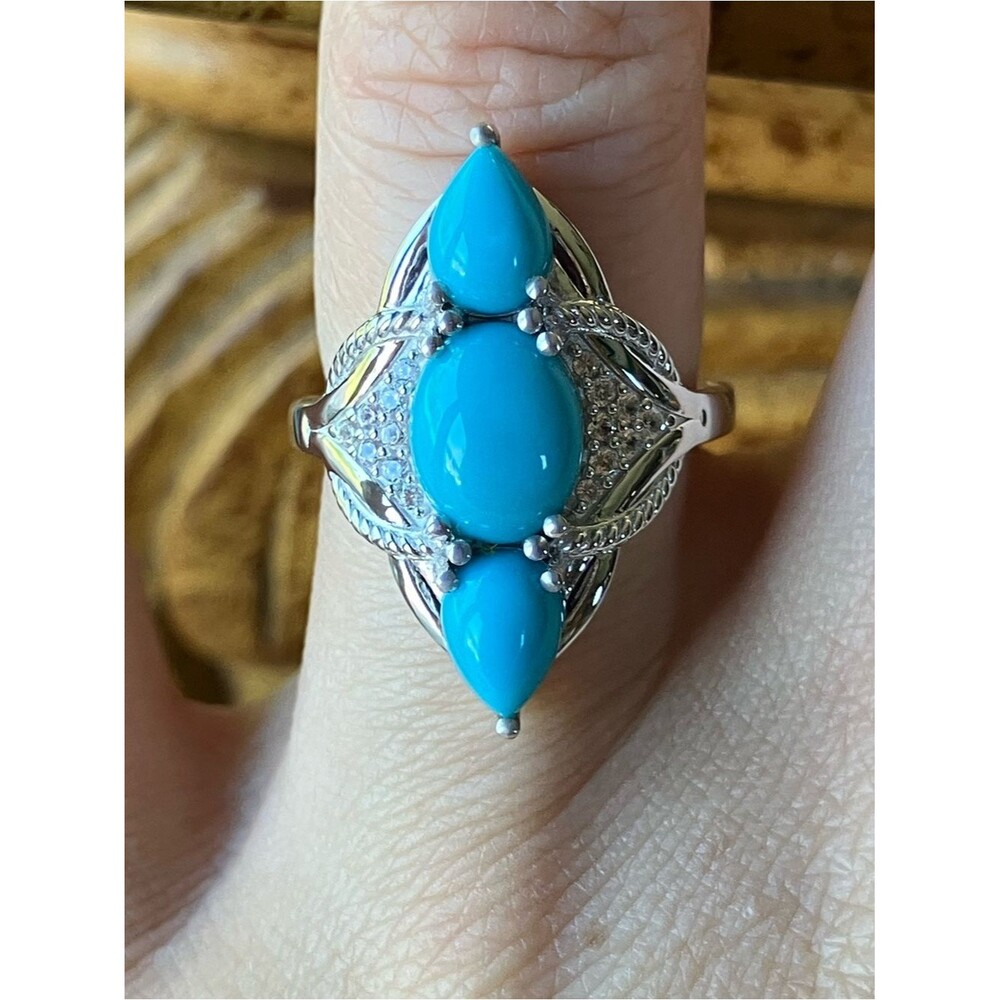 Sleeping Beauty Turquoise Sterling Silver Cocktail Ring Size 6